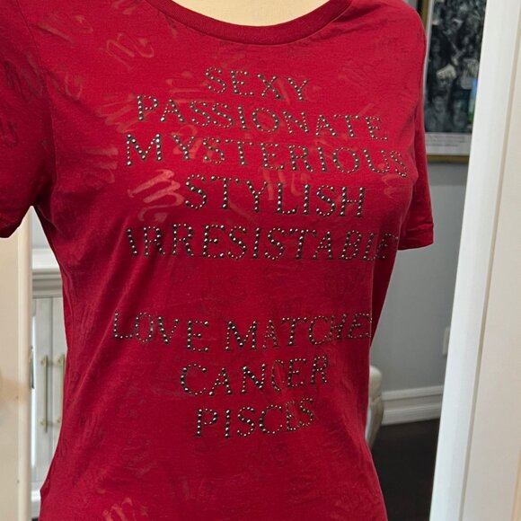SCORPIO Red Burnout T-shirt Horoscope Zodiac Embellished Shirt NWT Express M - Picture 3 of 9